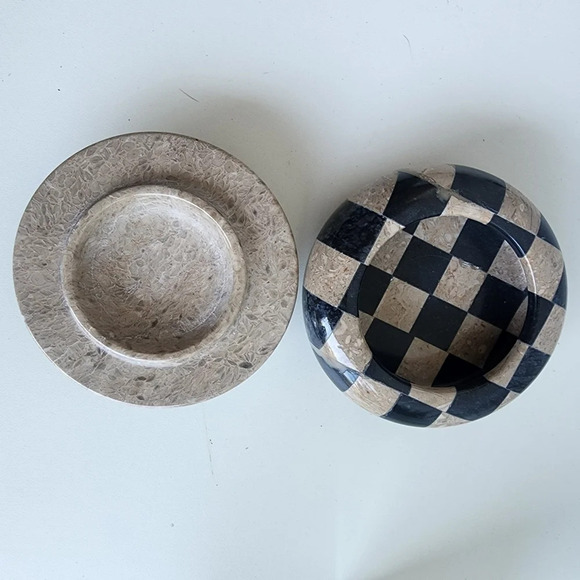 Unique Black & Brown Stone Checker Bowl Lid In Marble & Onyx 4.5” - Picture 5 of 10